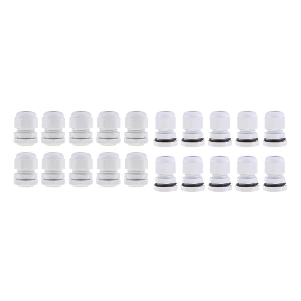 20Pcs Waterproof Nylon Cable Gland Joints White Cord Connector PG 11+PG 16