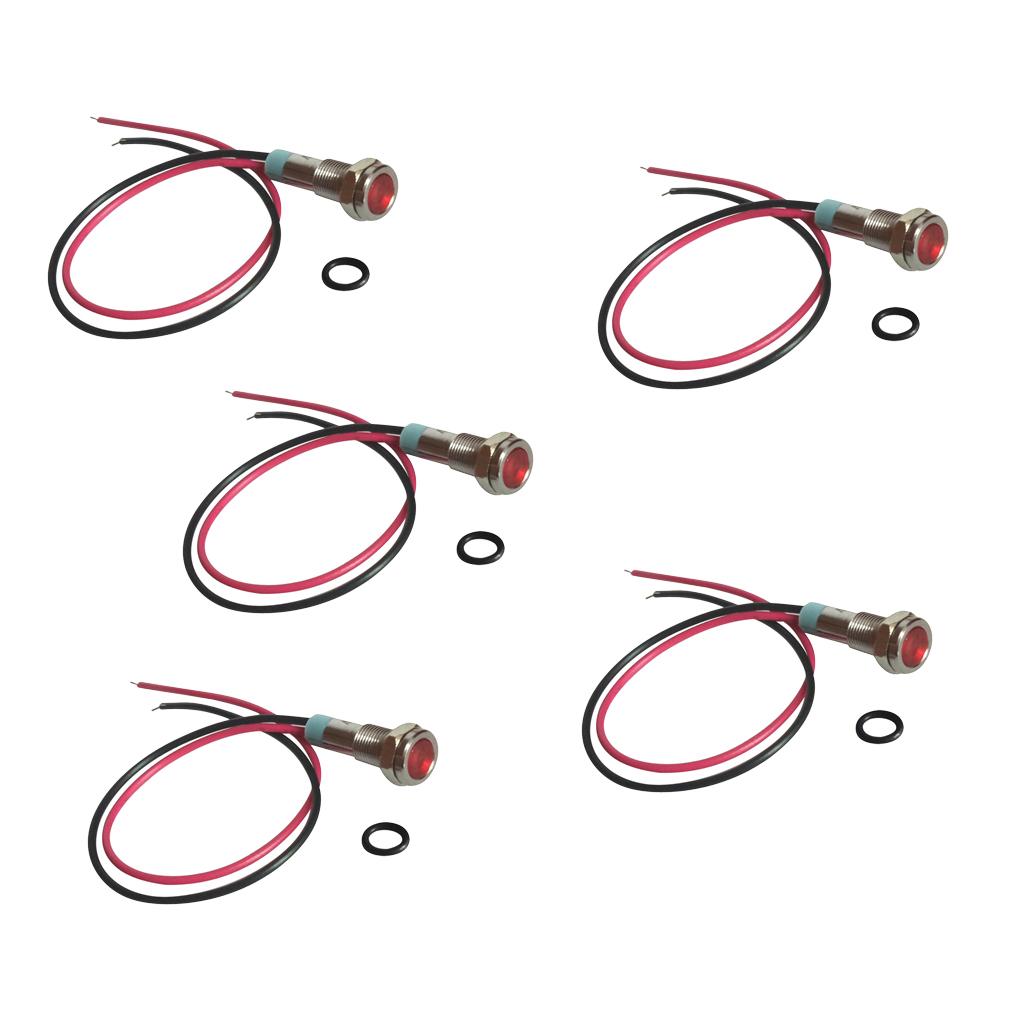 6mm LED Metal Indicator Light Waterproof Signal Pilot Dash Lamp 6V Red 5pcs