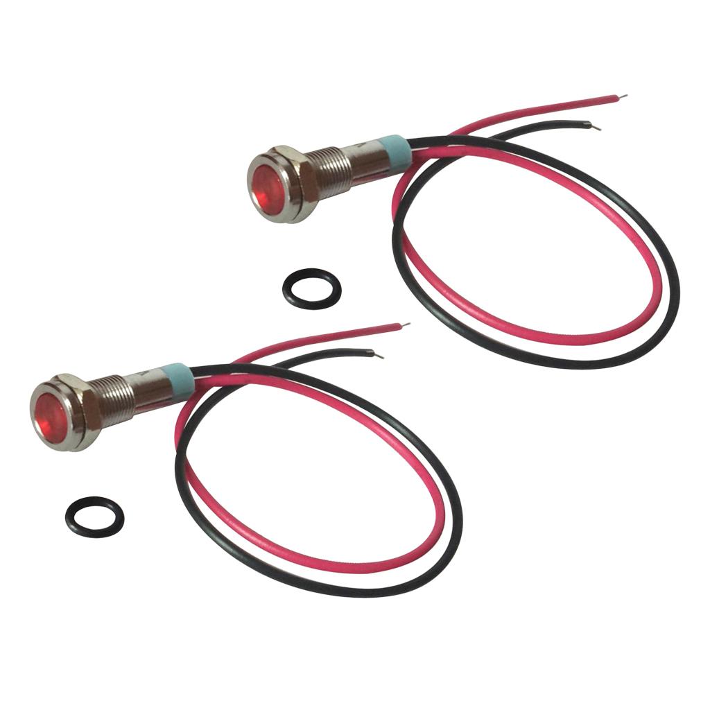 2pcs 6mm 12V Signal Power Supply LED Metal Indicator Light Pre-Wired Red