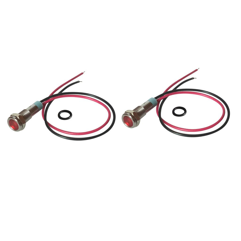 2pcs 6mm 12V Signal Power Supply LED Metal Indicator Light Pre-Wired Red