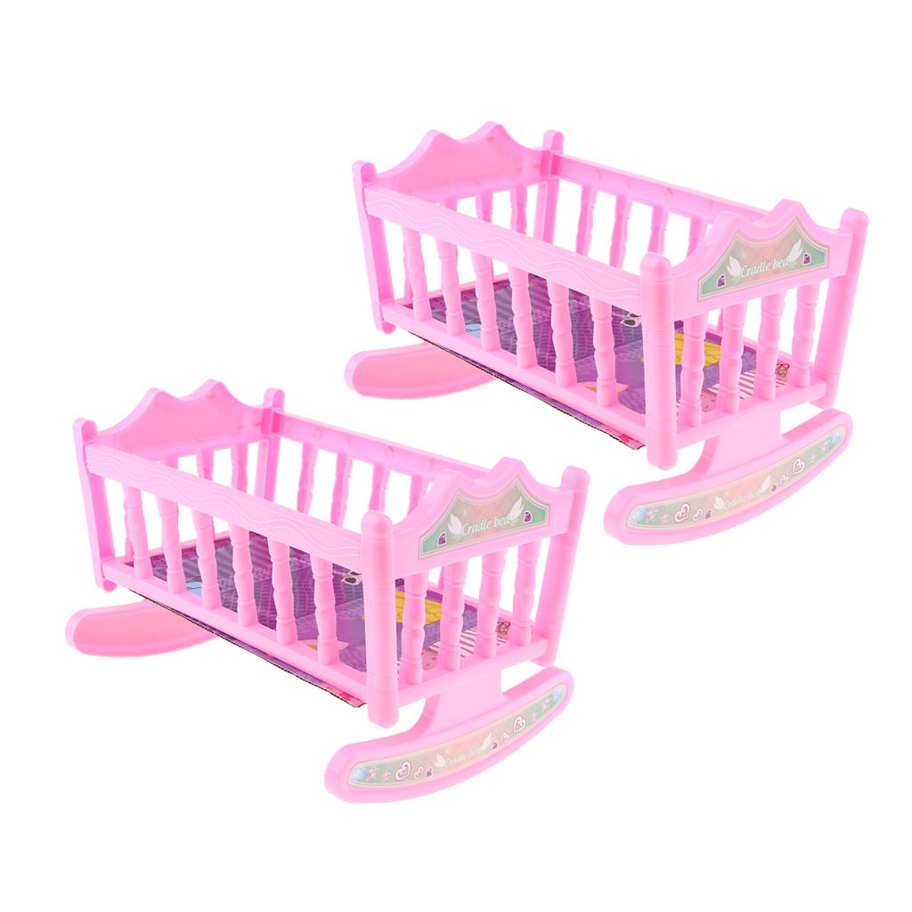 2pcs Cute Rocking Bed Bedroom Furniture Accessory for 20cm Baby Doll Pink