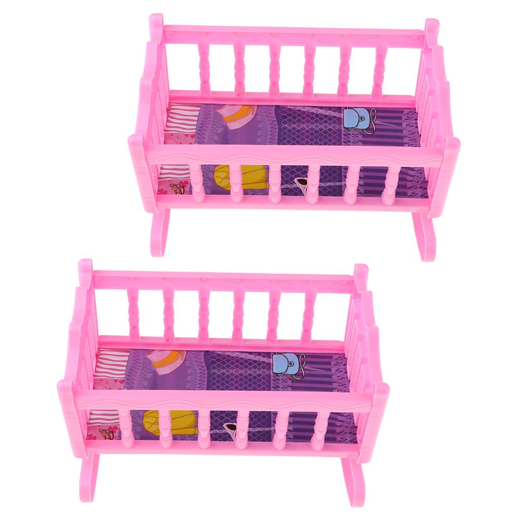 2pcs Cute Rocking Bed Bedroom Furniture Accessory for 20cm Baby Doll Pink