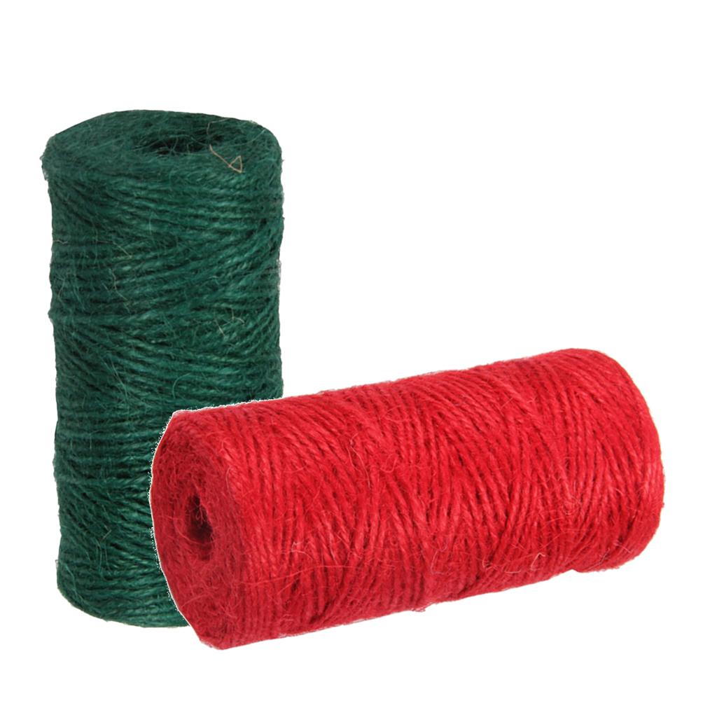 2 Roll 100m Jute Cord String Crafts DIY Gift Wrapping Twine Rope Red & Green
