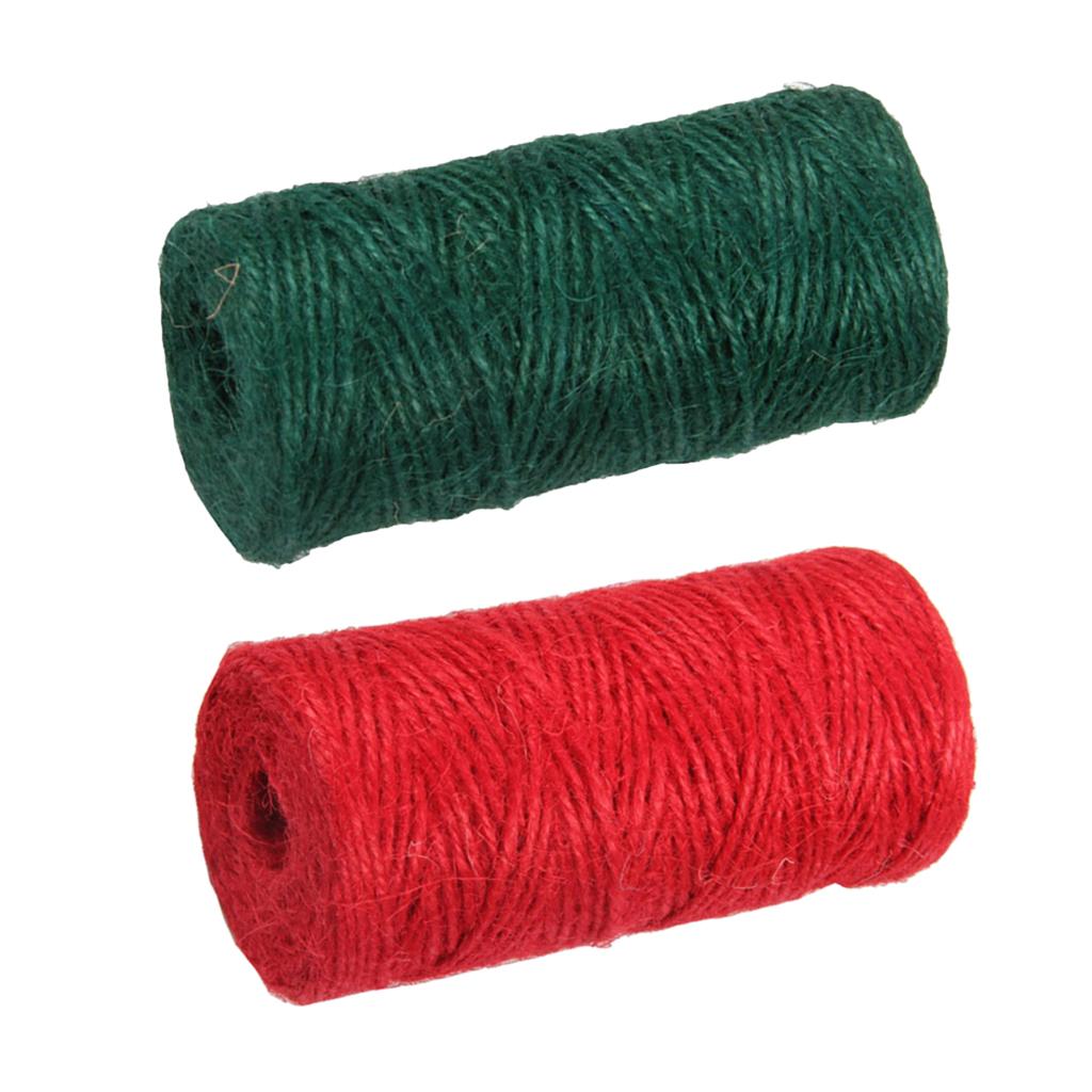 2 Roll 100m Jute Cord String Crafts DIY Gift Wrapping Twine Rope Red & Green