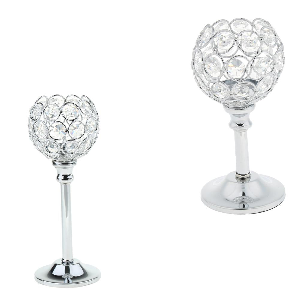 2pcs Crystal Candle Holder Tea Light Stand Candelabra Candlestick Silver