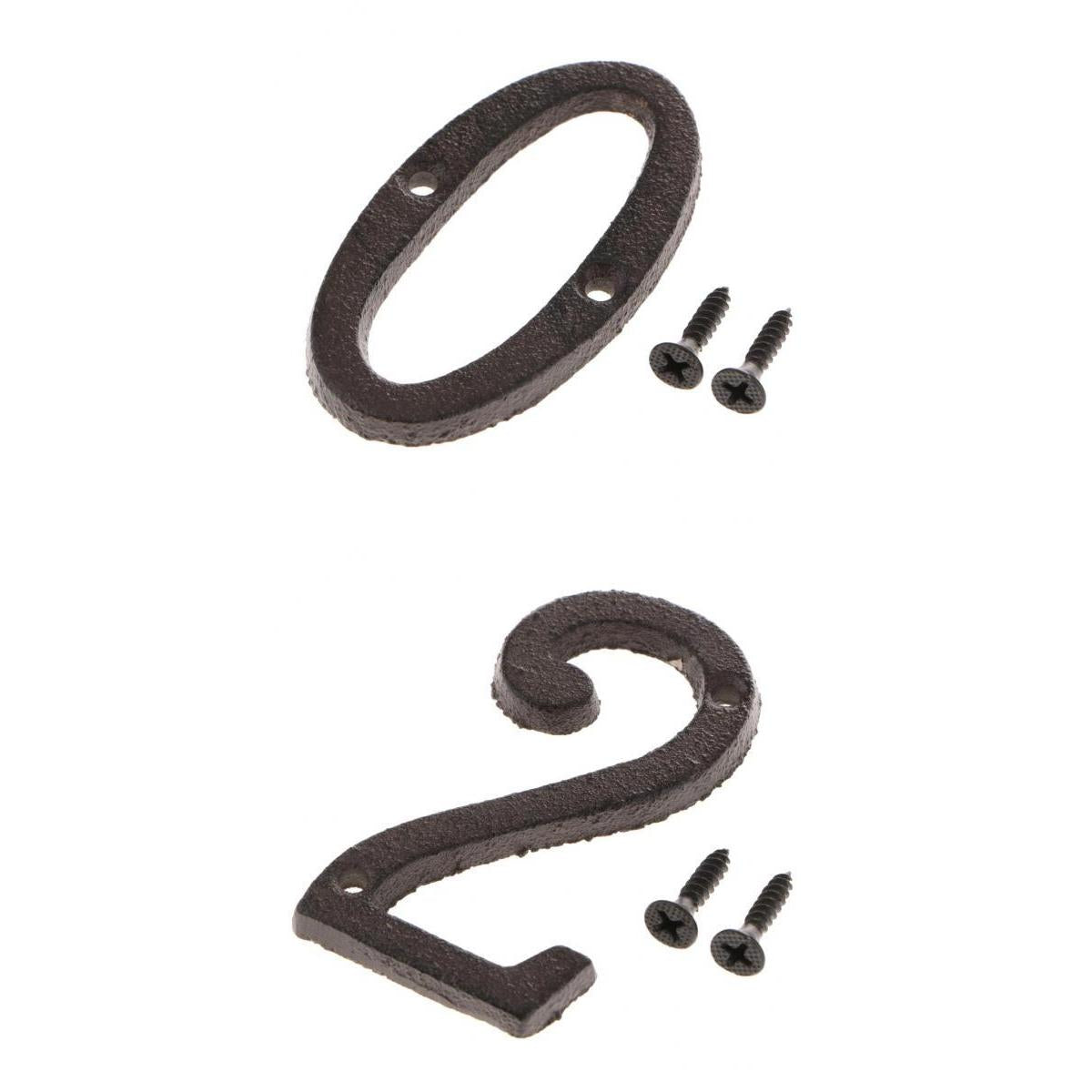 2x Wrought Iron Antique House Door Number Sign Plaque DIY Digit Numbers 2 0