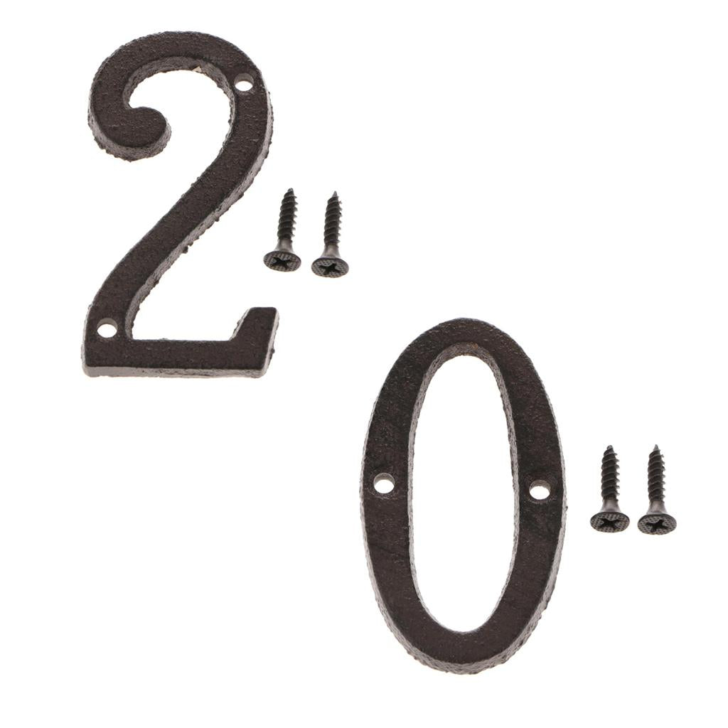 2x Wrought Iron Antique House Door Number Sign Plaque DIY Digit Numbers 2 0