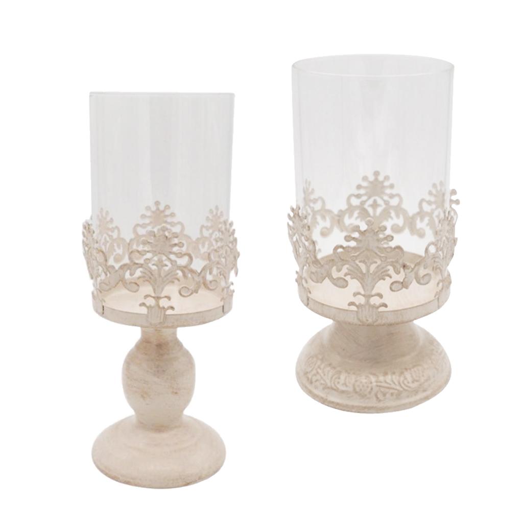 2pcs Pillar Candle Holder with Glass Dome for Home Wedding Valentines Decor