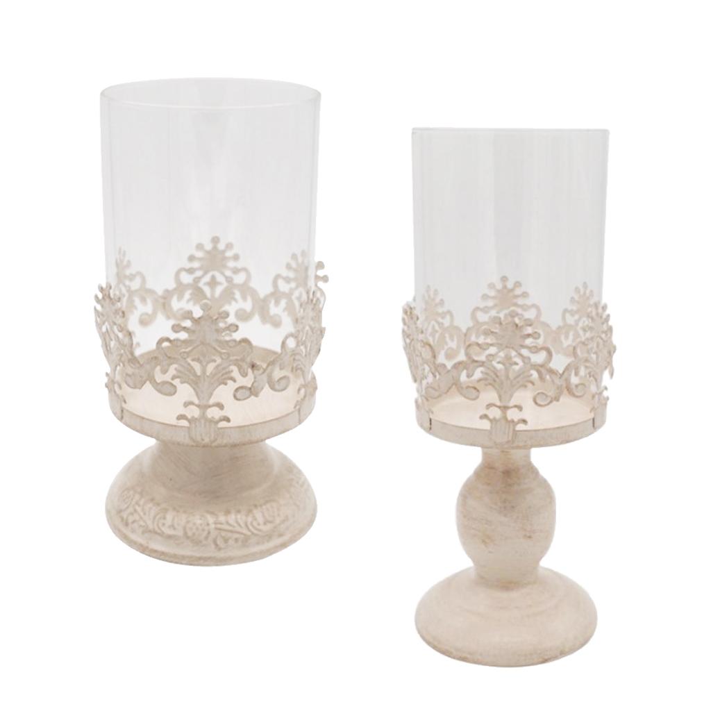 2pcs Pillar Candle Holder with Glass Dome for Home Wedding Valentines Decor