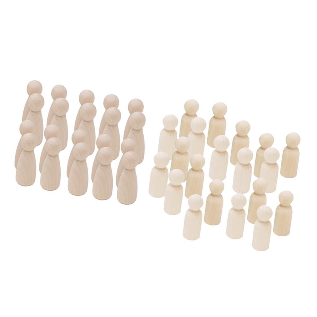 40 Pieces Blank DIY Wood People Peg Dolls Wedding Cake Topper Craft Girl Men