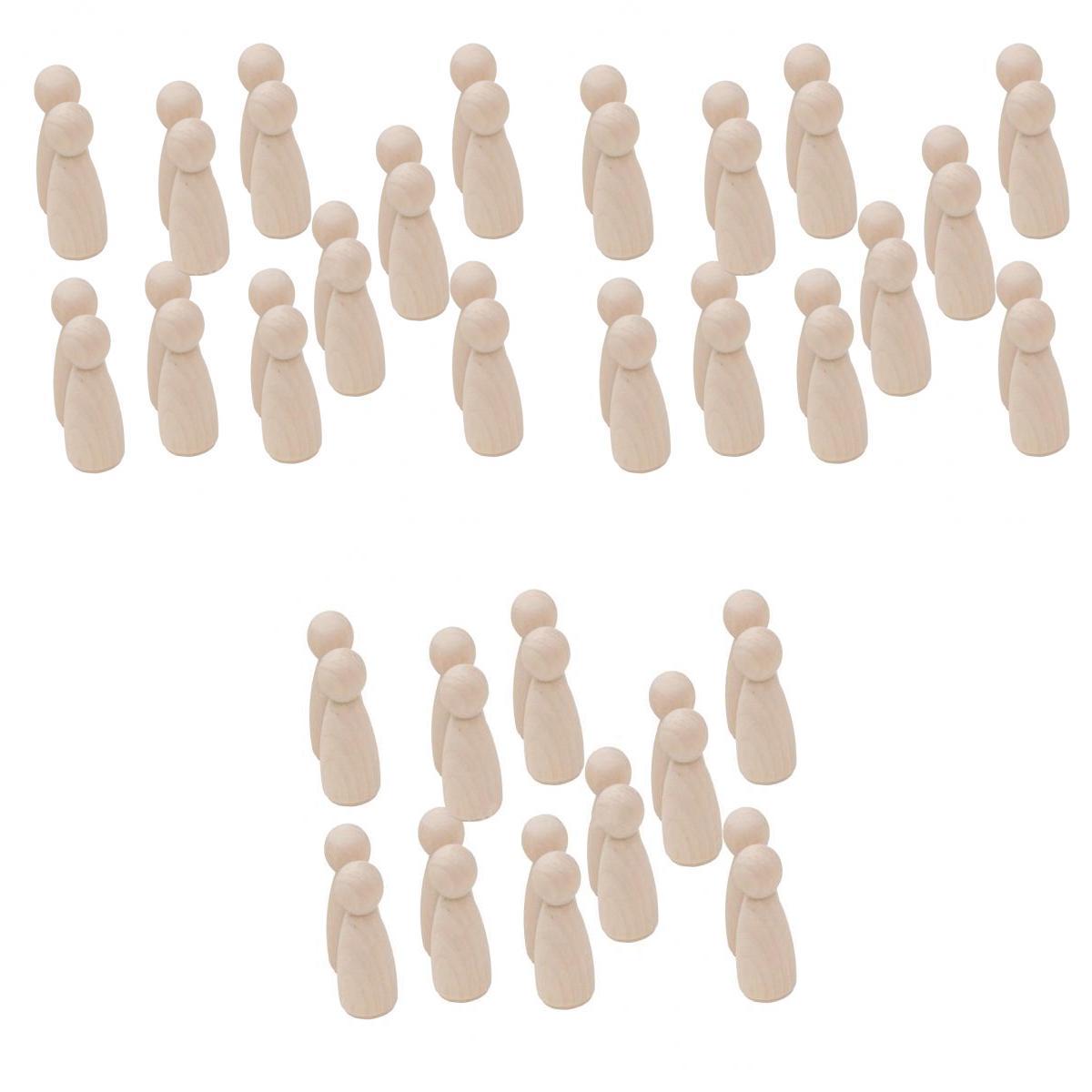 60 Piece 35/43/55mm Girl Blank DIY Wood People Peg Dolls Wedding Cake Topper
