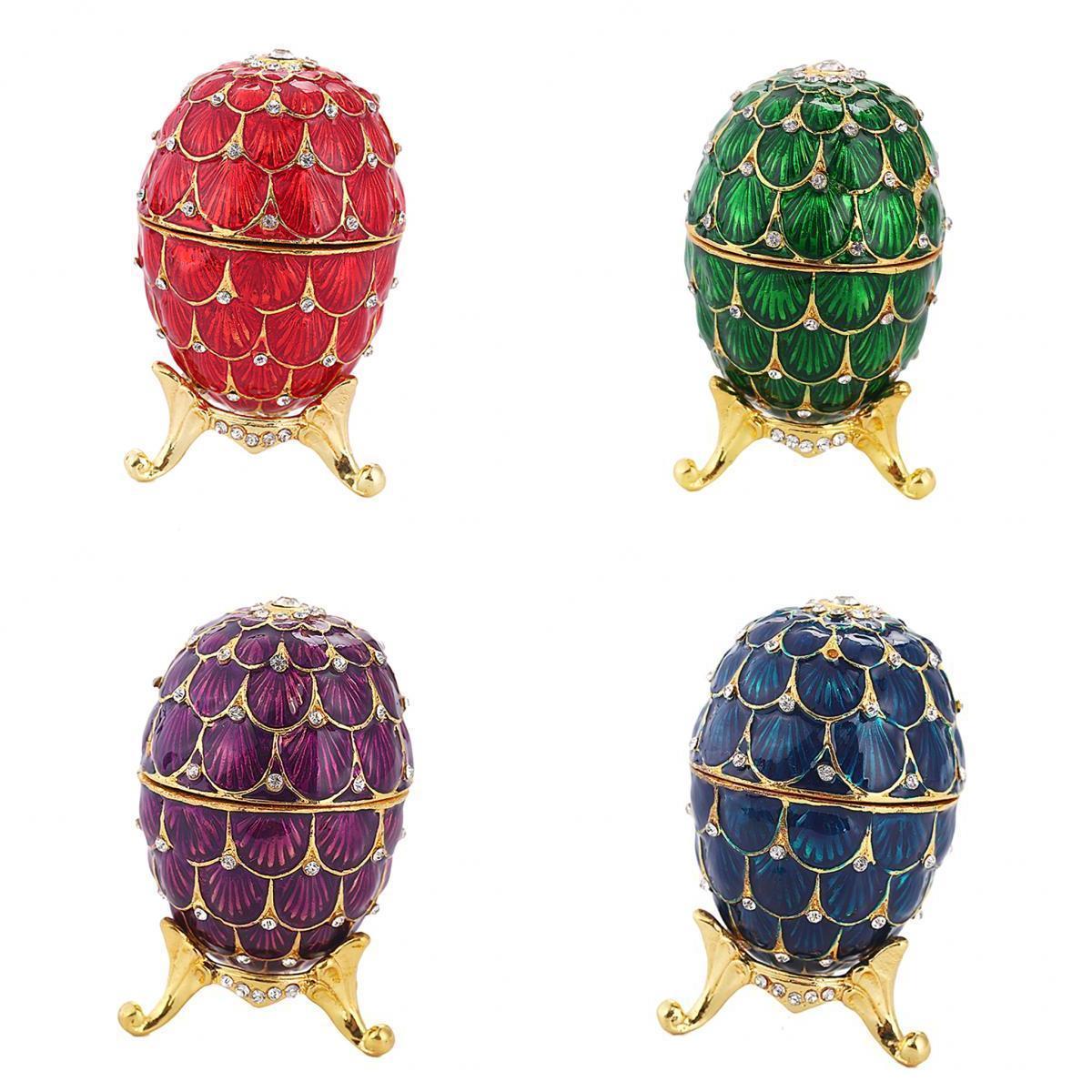 4 Pieces Mini Enamel Rhinestone Easter Egg Jewellery Box Wedding Ring Case