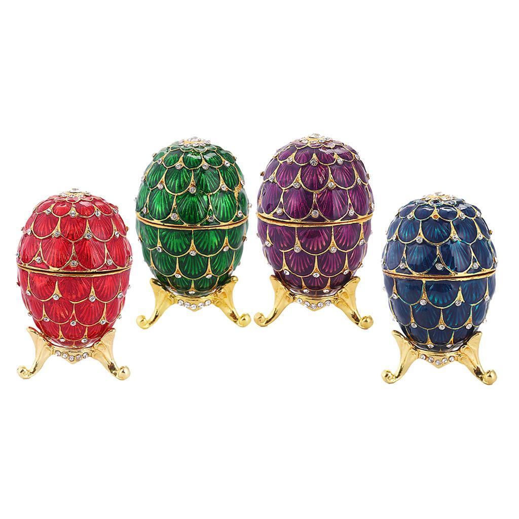 4 Pieces Mini Enamel Rhinestone Easter Egg Jewellery Box Wedding Ring Case