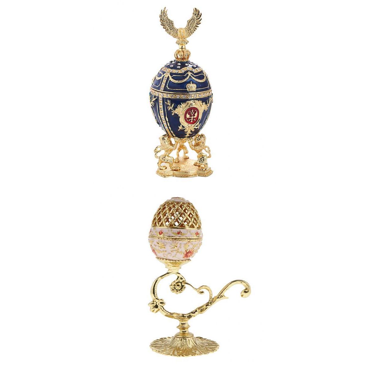 2Pcs Exquisite Home Decoration Russian Easter Egg with Enamel Jewelry Box