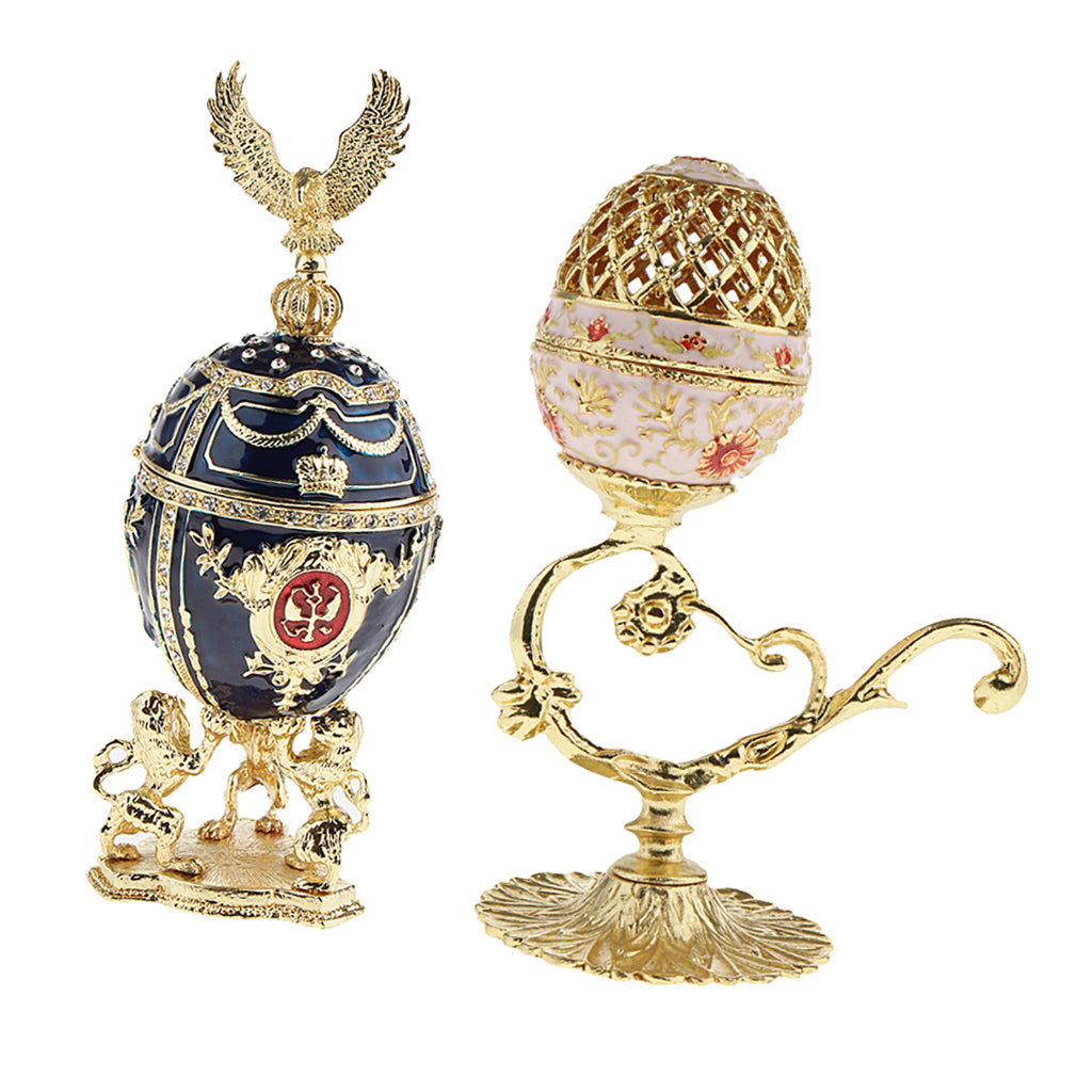 2Pcs Exquisite Home Decoration Russian Easter Egg with Enamel Jewelry Box