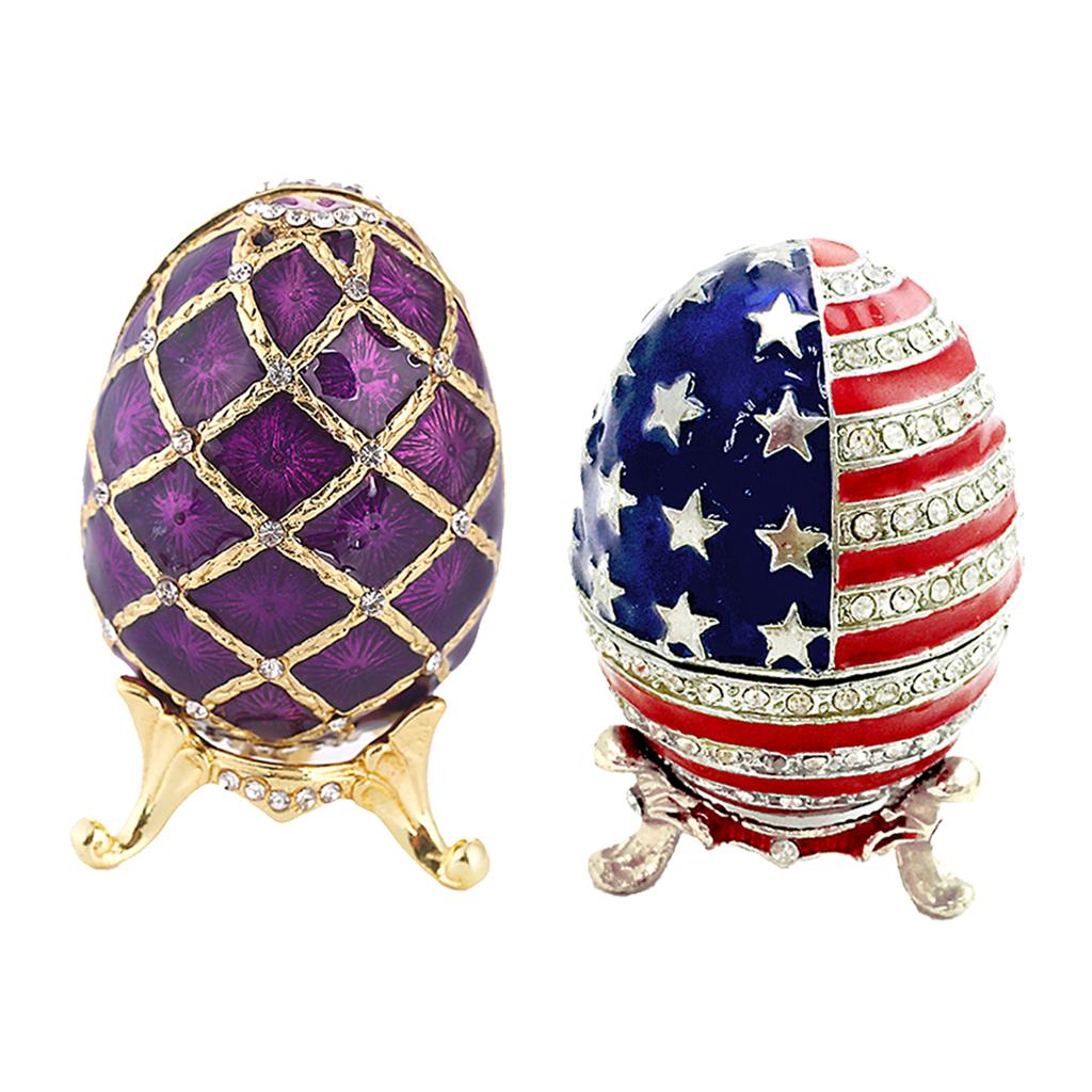 2 Pieces Vintage Violet Egg Shaped Enamel Jewelry Box Ring Holder Organizer