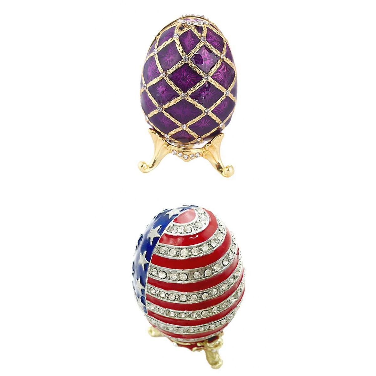 2 Pieces Vintage Violet Egg Shaped Enamel Jewelry Box Ring Holder Organizer