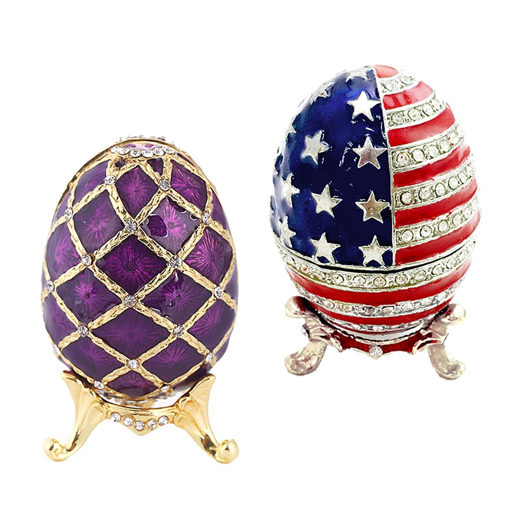 2 Pieces Vintage Violet Egg Shaped Enamel Jewelry Box Ring Holder Organizer