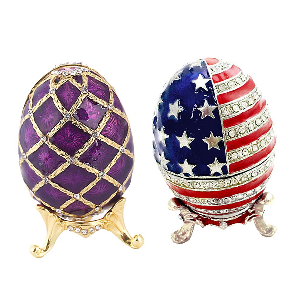 2 Pieces Vintage Violet Egg Shaped Enamel Jewelry Box Ring Holder Organizer