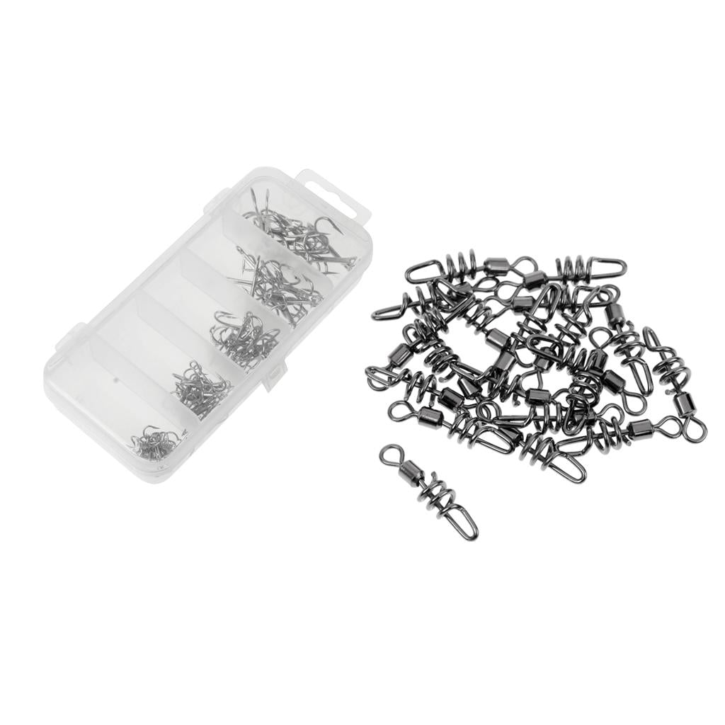 50pcs High Carbon Steel Treble Hook and 20pcs Carp Fishing Swivel Snap Swirl