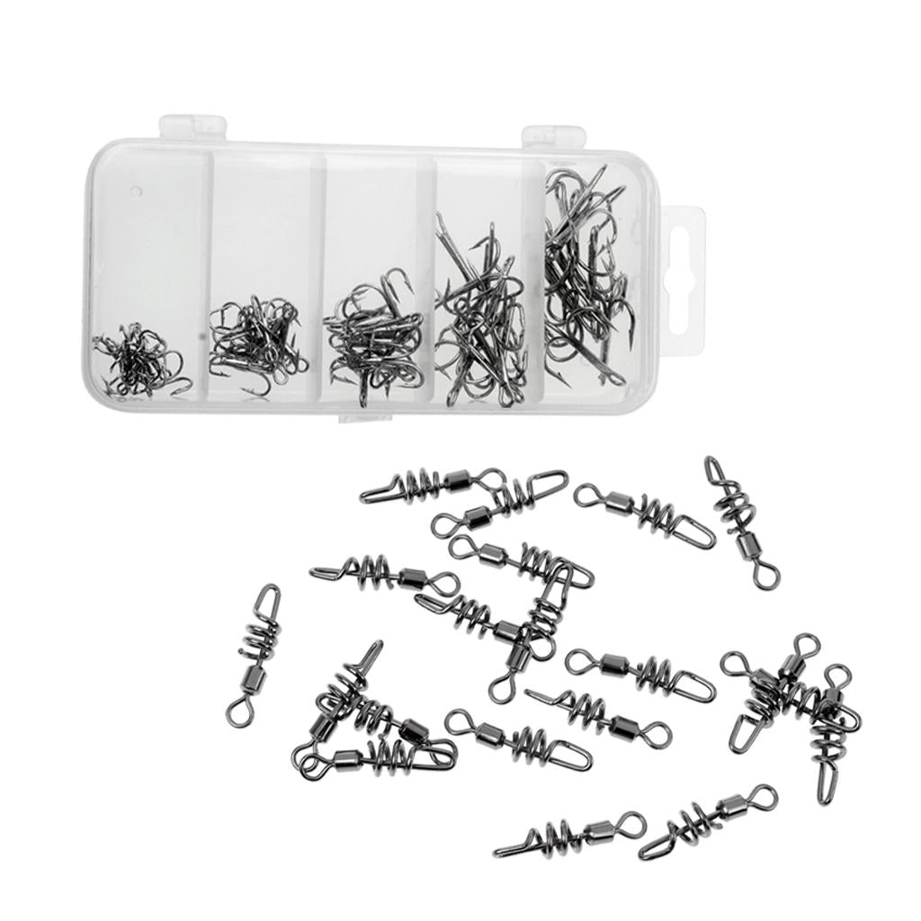 50pcs High Carbon Steel Treble Hook and 20pcs Carp Fishing Swivel Snap Swirl