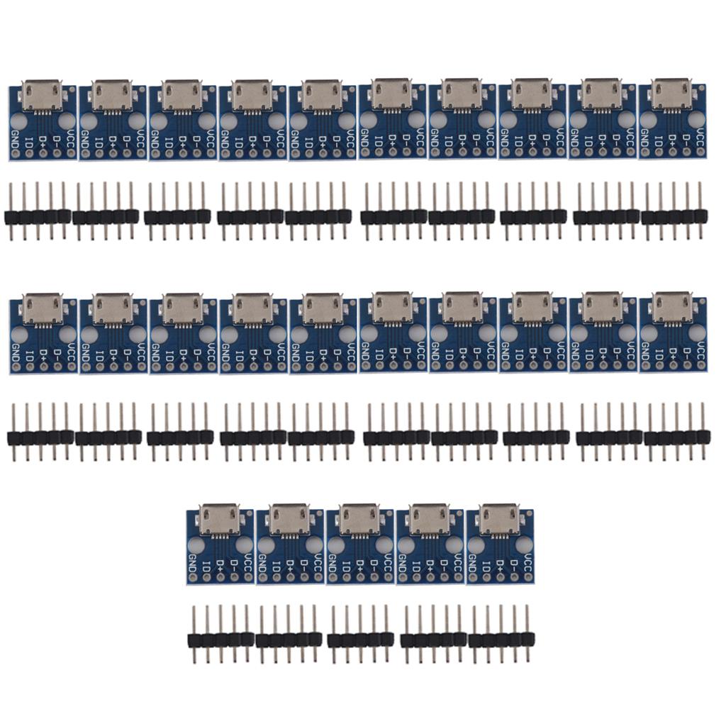 250pcs Female MICRO USB to DIP 5-Pin Pinboard 2.54mm micro USB type