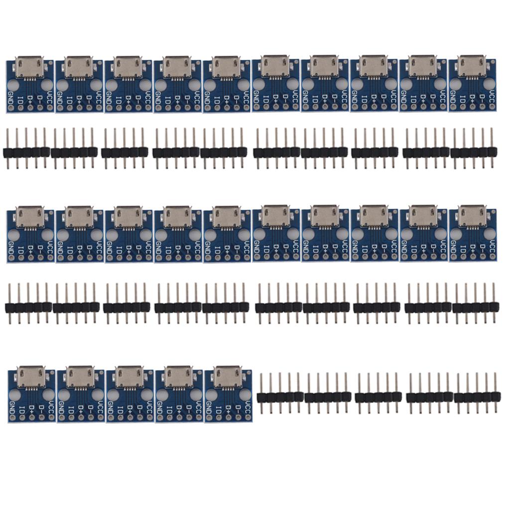 250pcs Female MICRO USB to DIP 5-Pin Pinboard 2.54mm micro USB type