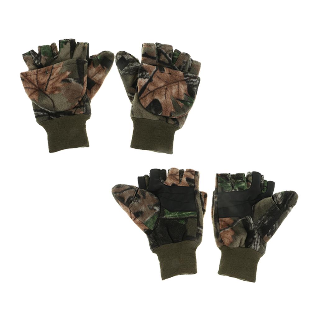 2 Pairs Winter Fishing Gloves Anti Slip Warm Camo Cycling Hunting Gloves