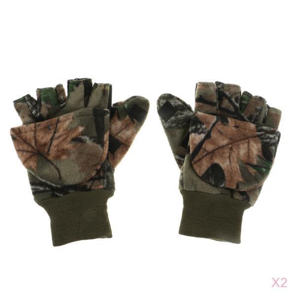 2 Pairs Winter Fishing Gloves Anti Slip Warm Camo Cycling Hunting Gloves