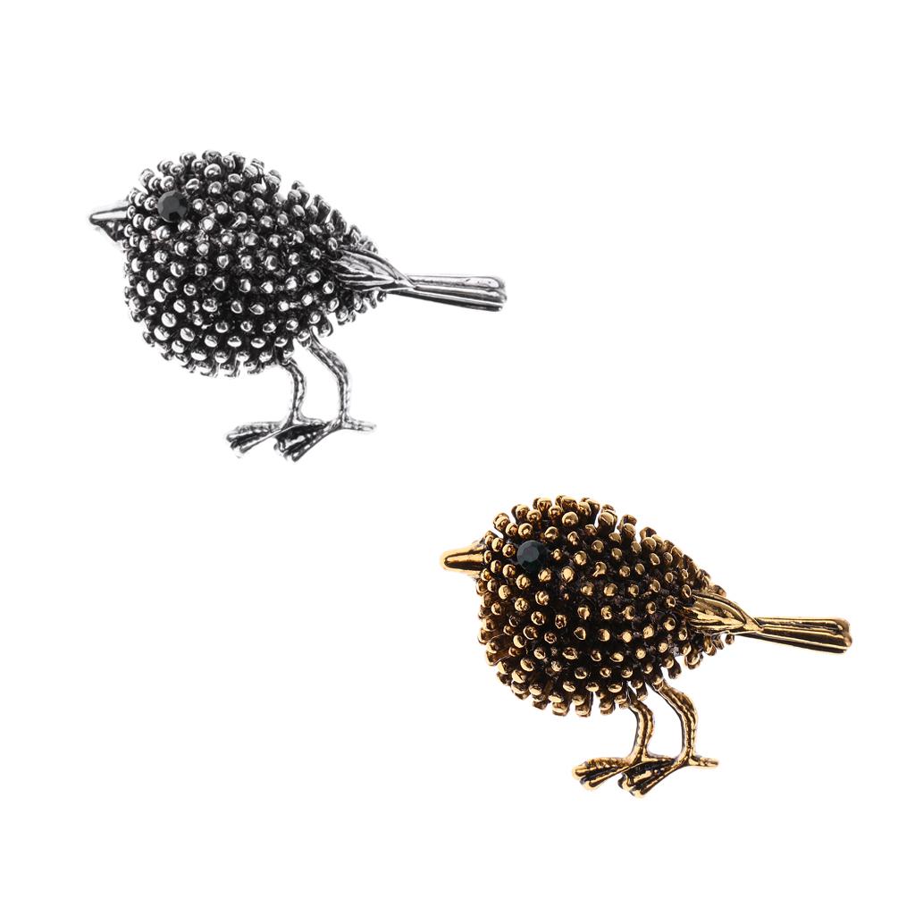 2 Piece Women Flower Wedding Brooch Bird Animal Diamond Corsage Collar Badge
