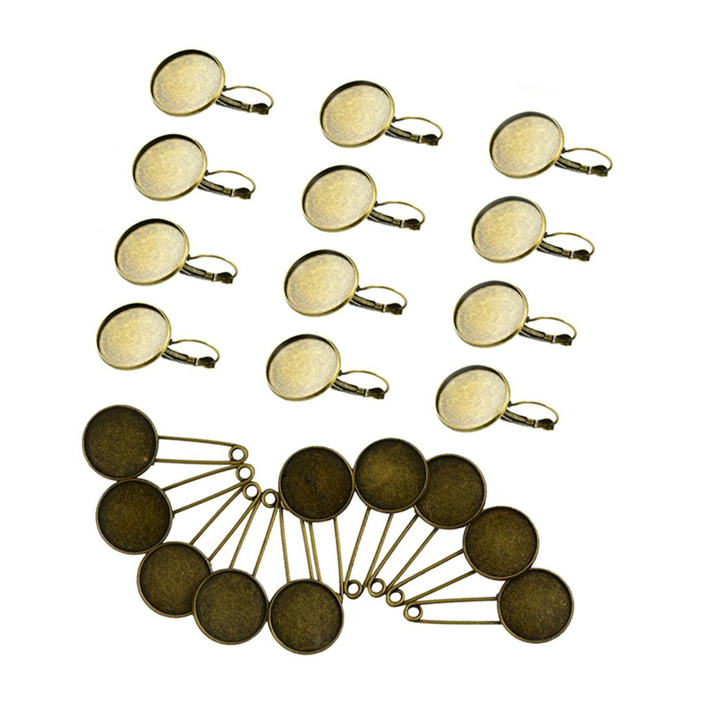 Assorted 22 Pieces Lot Hook Earring Cabochon Settings Brooch Tray Pad DIY