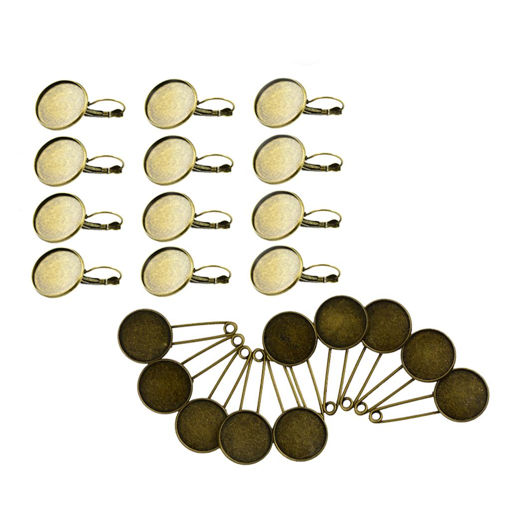 Assorted 22 Pieces Lot Hook Earring Cabochon Settings Brooch Tray Pad DIY