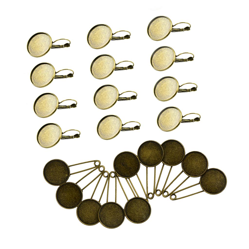 Assorted 22 Pieces Lot Hook Earring Cabochon Settings Brooch Tray Pad DIY