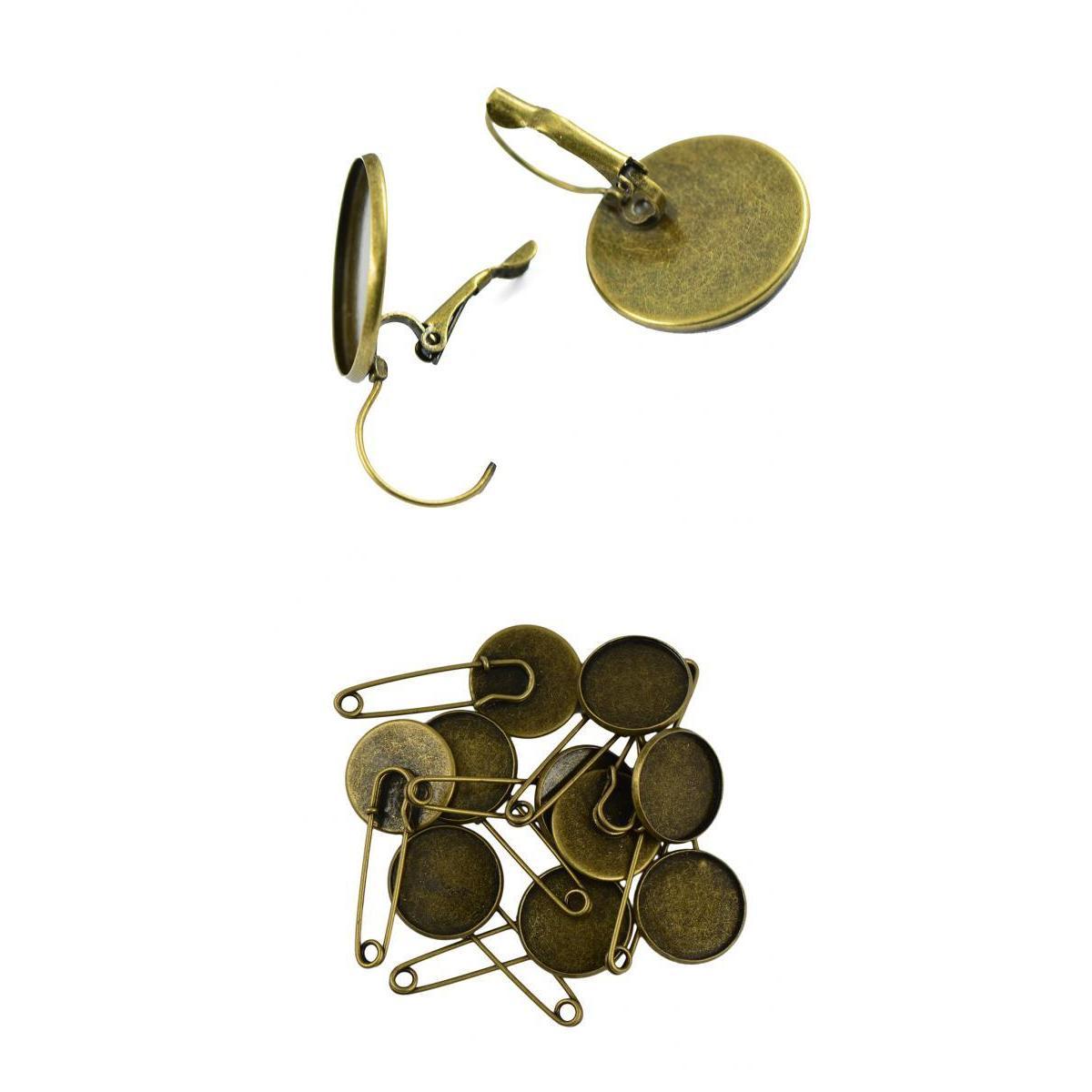 Assorted 22 Pieces Lot Hook Earring Cabochon Settings Brooch Tray Pad DIY