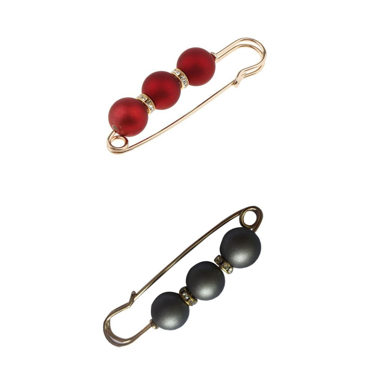 2 Pieces Lady Girls Pearls Rhinestone Spacer Beads Safety Pin Scarf Clip