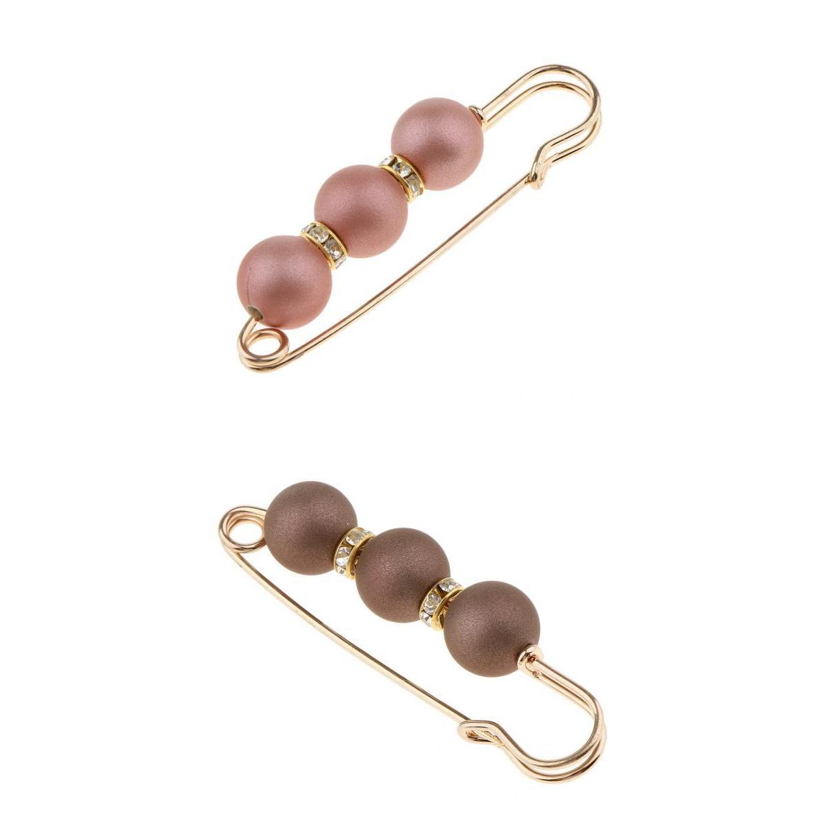 2 Pieces ABS Pearls Crystal Spacer Bead Safety Pin Brooch Scarf Hat Fasten