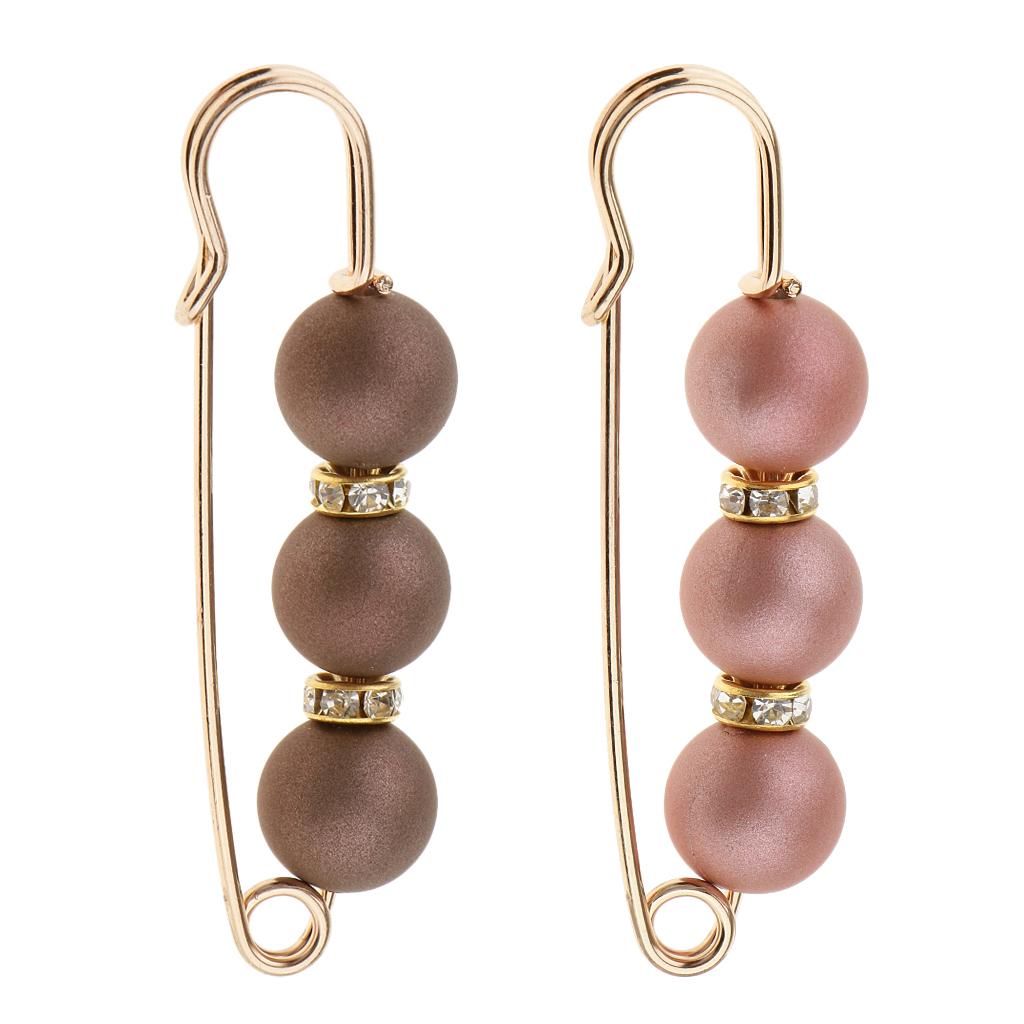 2 Pieces ABS Pearls Crystal Spacer Bead Safety Pin Brooch Scarf Hat Fasten