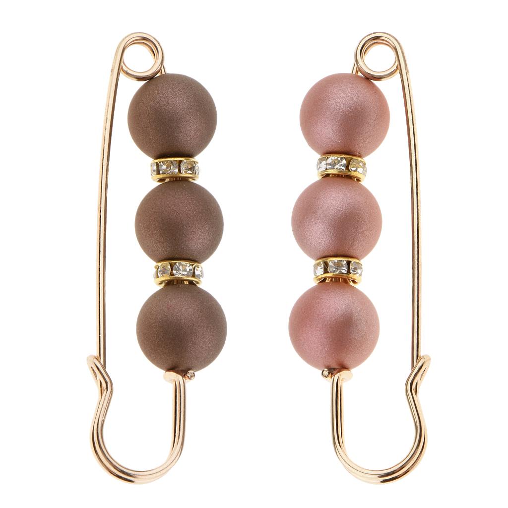 2 Pieces ABS Pearls Crystal Spacer Bead Safety Pin Brooch Scarf Hat Fasten