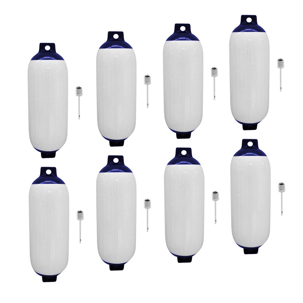 8Pcs Marine Boat Fender Premium PVC Bumper Dock Shield Protection Blue White