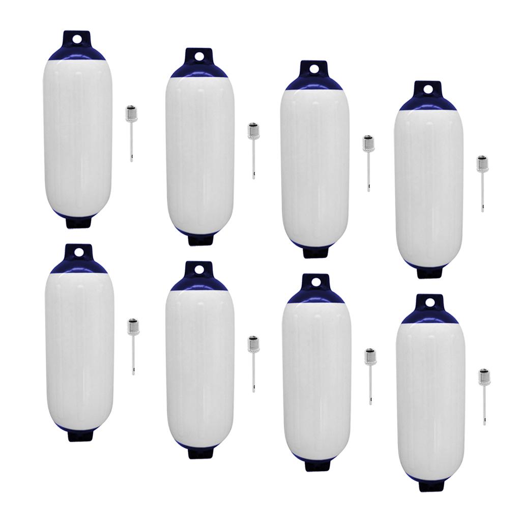 8Pcs Marine Boat Fender Premium PVC Bumper Dock Shield Protection Blue White