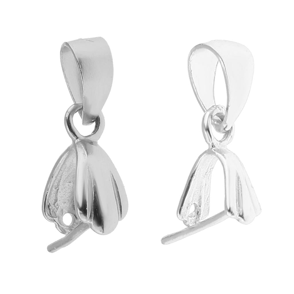 2Pc 925 Sterling Silver Pinch Clip Bail Clasp Charm Pendant Connector Charms