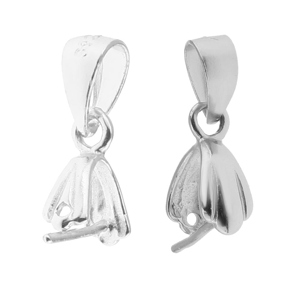 2Pc 925 Sterling Silver Pinch Clip Bail Clasp Charm Pendant Connector Charms
