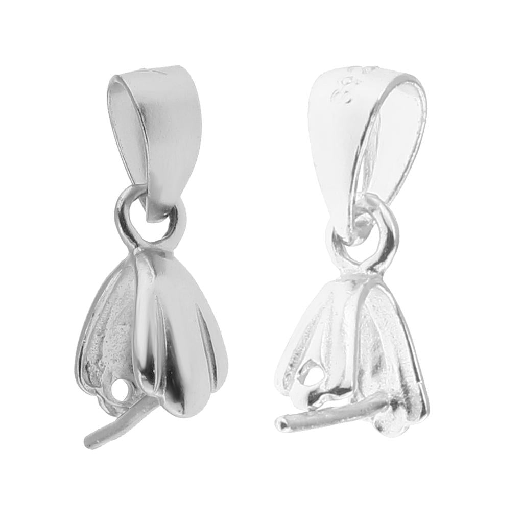 2Pc 925 Sterling Silver Pinch Clip Bail Clasp Charm Pendant Connector Charms