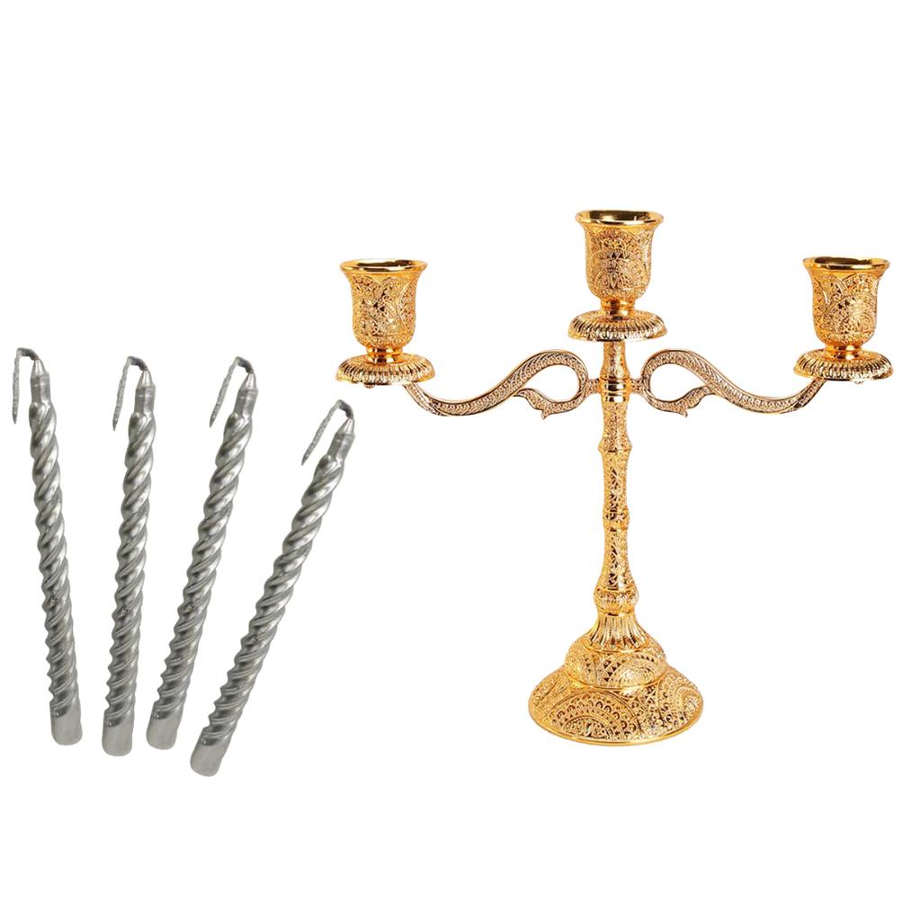 3 Arms Candelabra Candle Holder& 4pcs Silver Spiral Twist Taper Candle