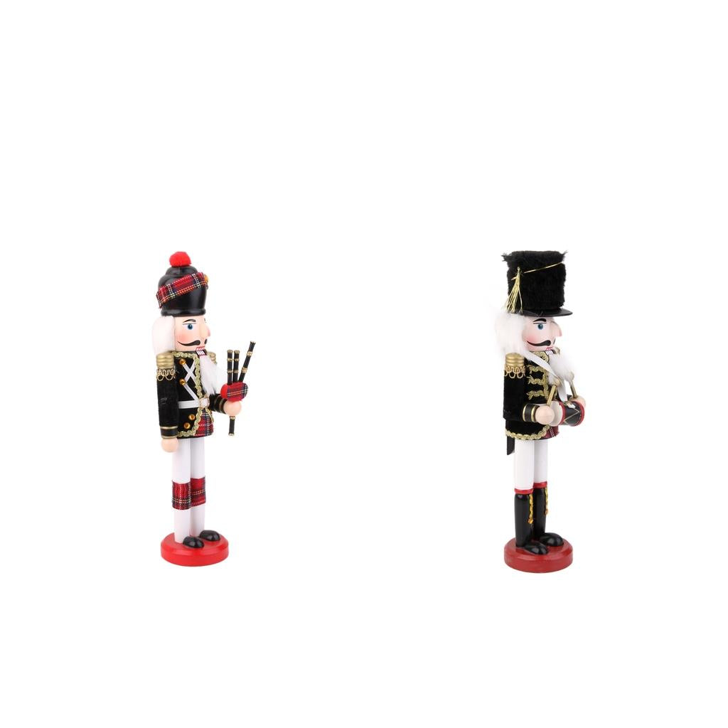2pcs Hand Painted Nutcracker Toy Wooden Soldier with Drumsticks and Bagpipes