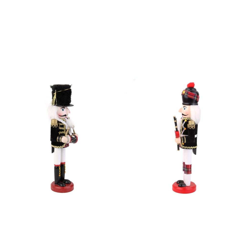 2pcs Hand Painted Nutcracker Toy Wooden Soldier with Drumsticks and Bagpipes