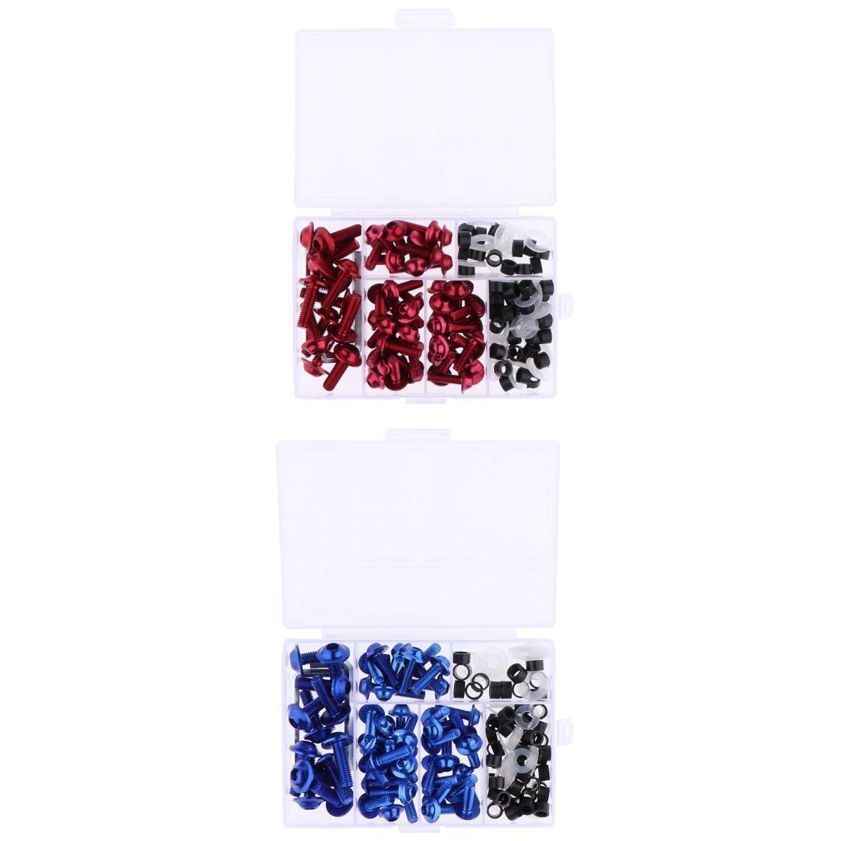 2 Set Motorcycle Complete Fairing Bolt Kit Fastener Clips Screws Red/Blue