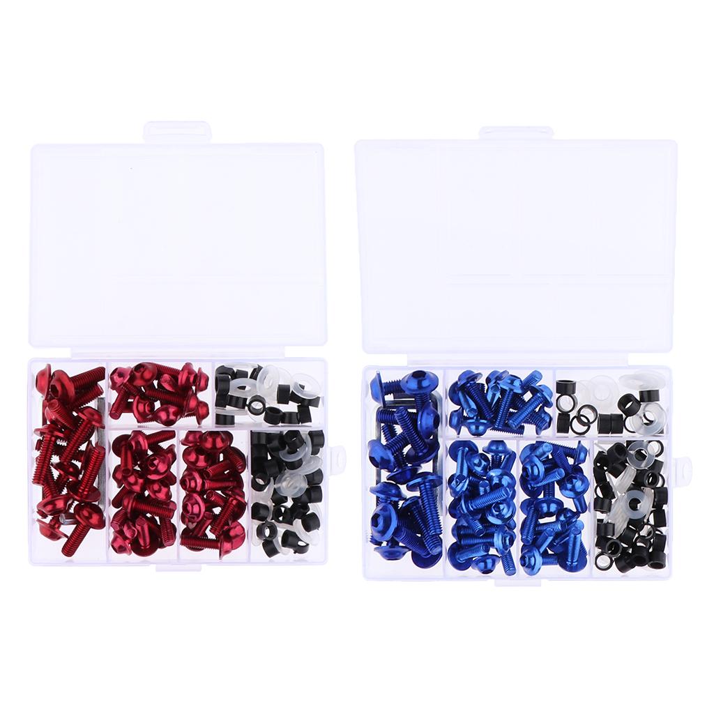2 Set Motorcycle Complete Fairing Bolt Kit Fastener Clips Screws Red/Blue