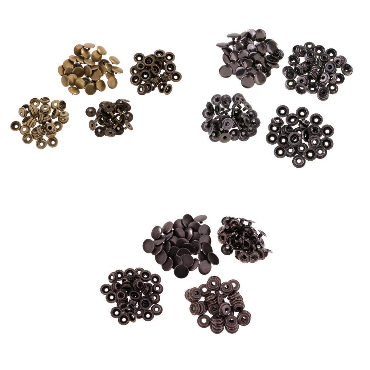 90 Sets Metal Snap Buttons Press Stud Popper Fasteners 12.5mm 15mm Round
