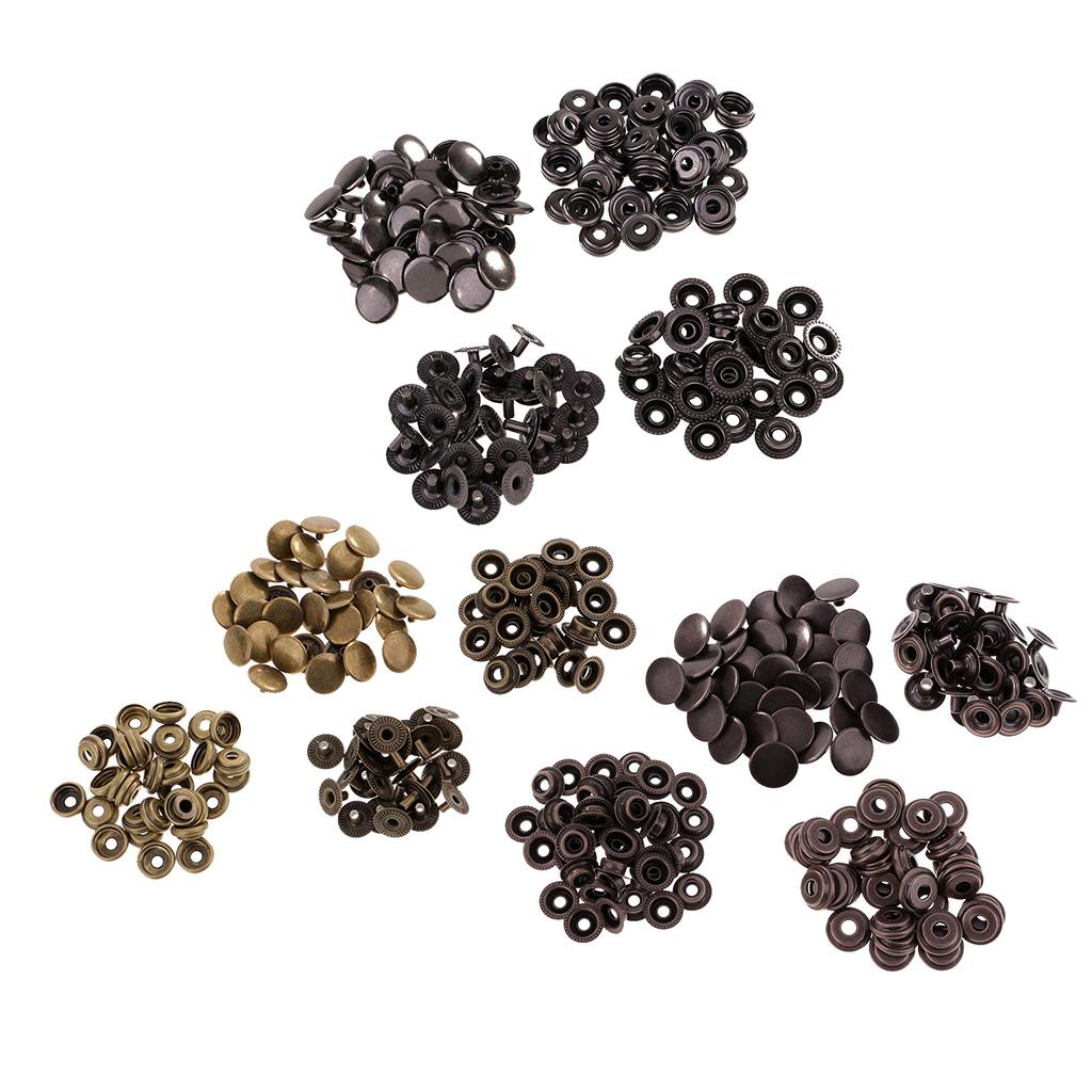 90 Sets Metal Snap Buttons Press Stud Popper Fasteners 12.5mm 15mm Round